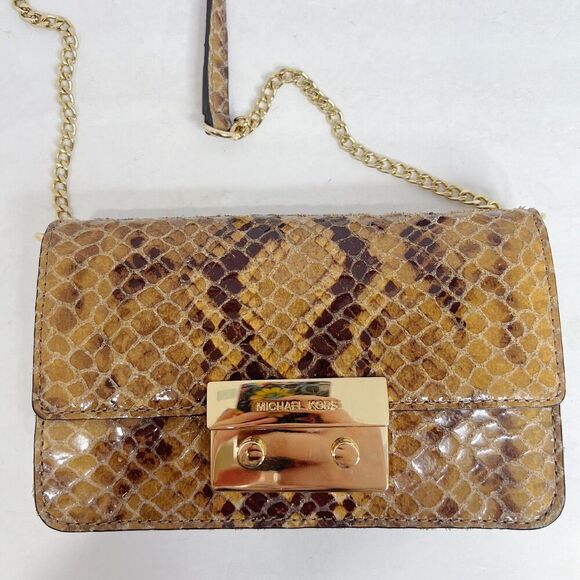 Michael Kors Snakeskin Brown Tan Snake Print Embossed Leather Crossbody Bag - Picture 2 of 8